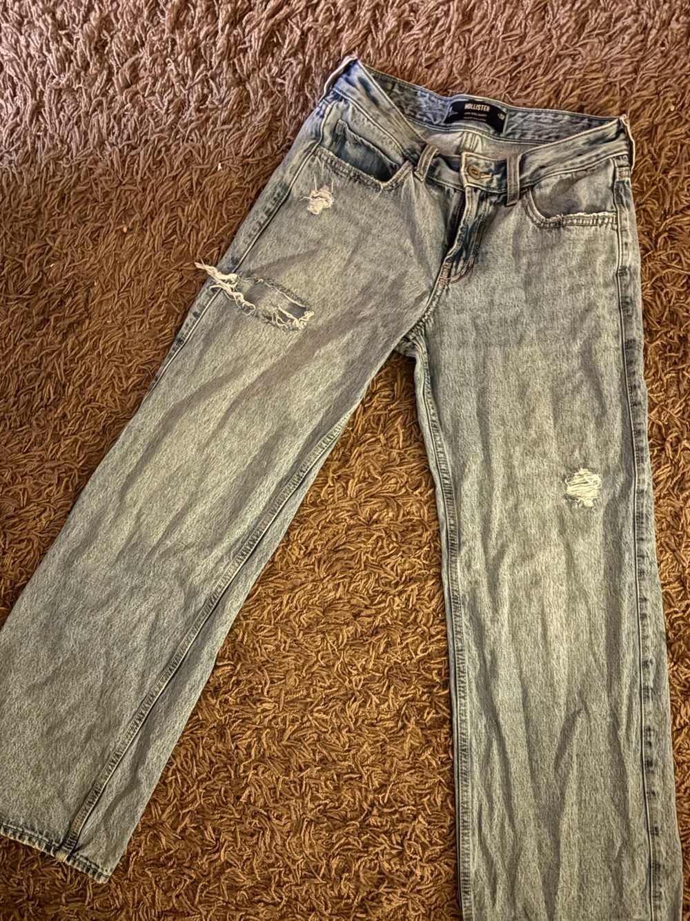 Hollister Faded Light Blue Distressed Wide-Leg Jeans
